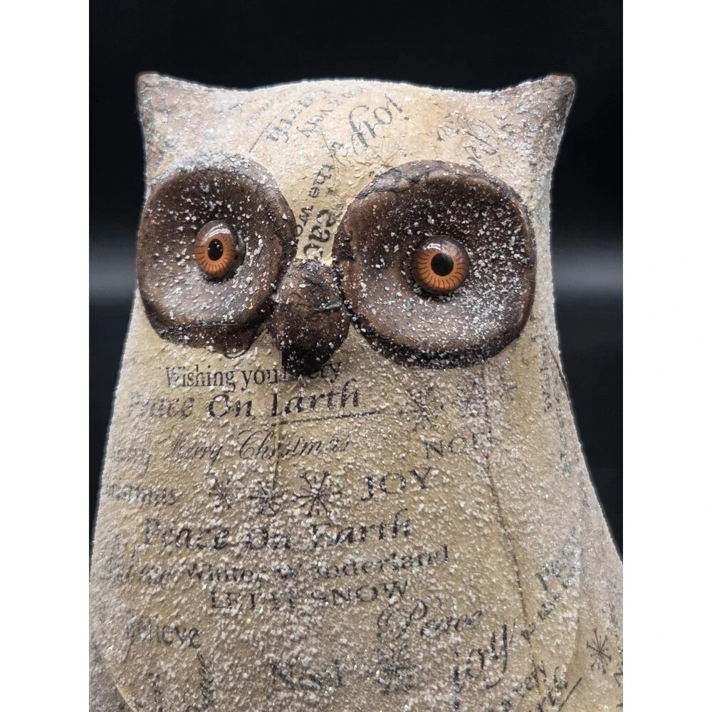 Ceramic Decoupage Owl Figurine Sugar Glitter Christmas Holiday Winter Decor 8.5